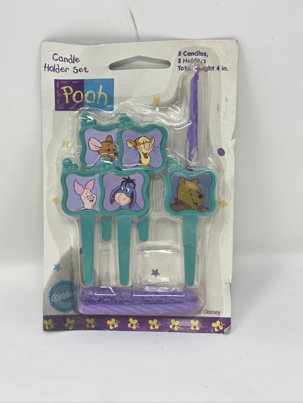 Vintage Wilton 1995 Winnie The Pooh Birthday Candle Holder Set Kid 1st Cartoon